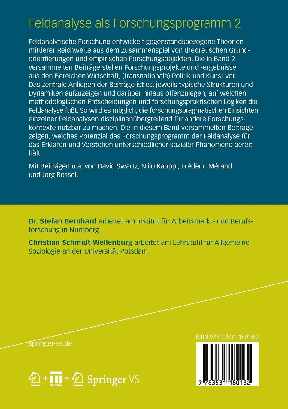 Rückseite: 9783531180182 | Feldanalyse als Forschungsprogramm 2 | Schmidt-Wellenburg (u. a.)