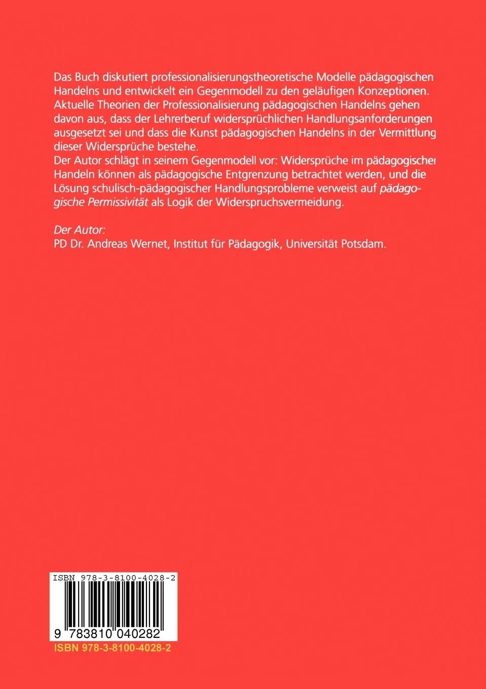 Rückseite: 9783810040282 | Pädagogische Permissivität | Andreas Wernet | Taschenbuch | 181 S.