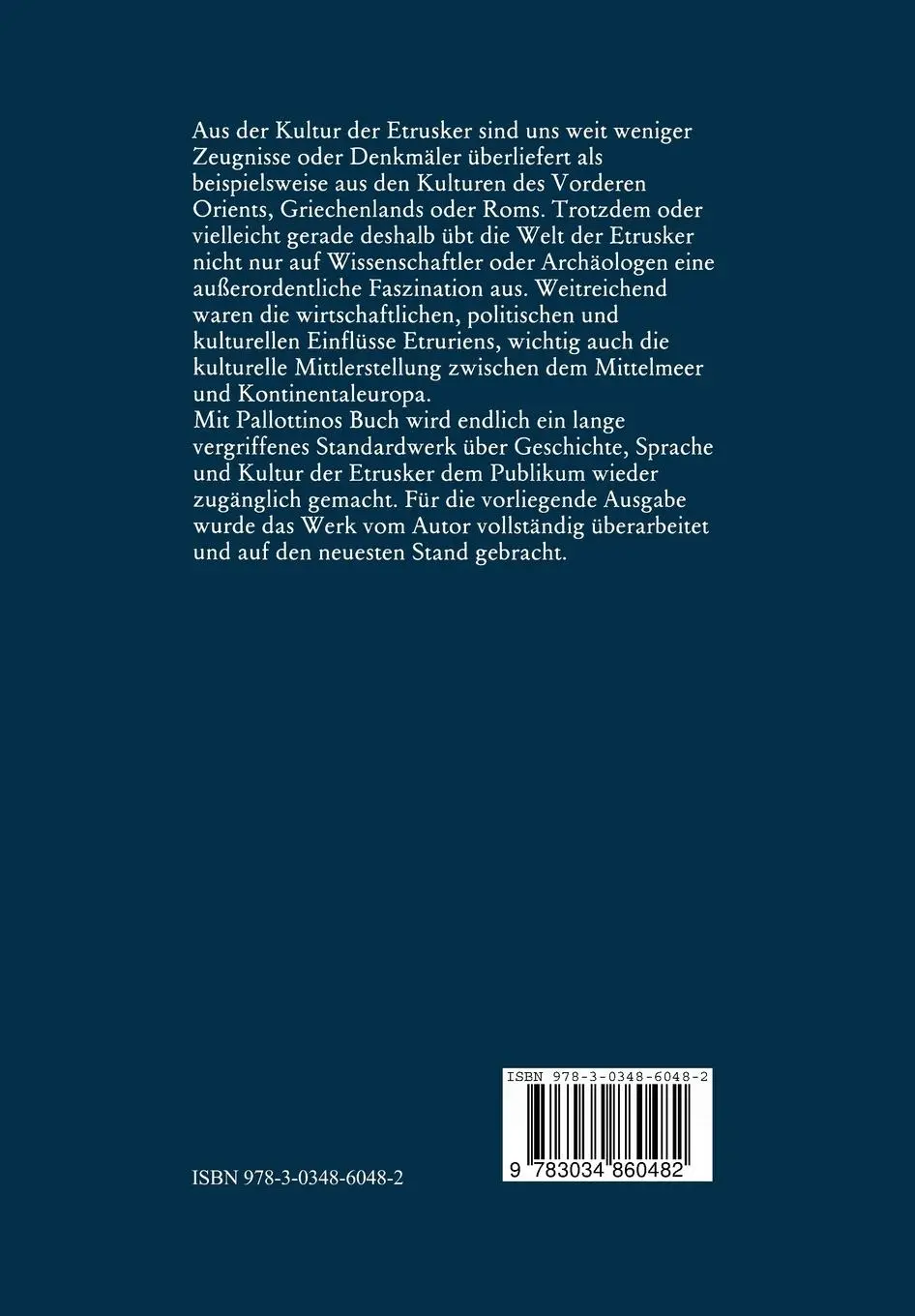 Rückseite: 9783034860482 | Etruskologie | Geschichte und Kultur der Etrusker | Pallottino | Buch