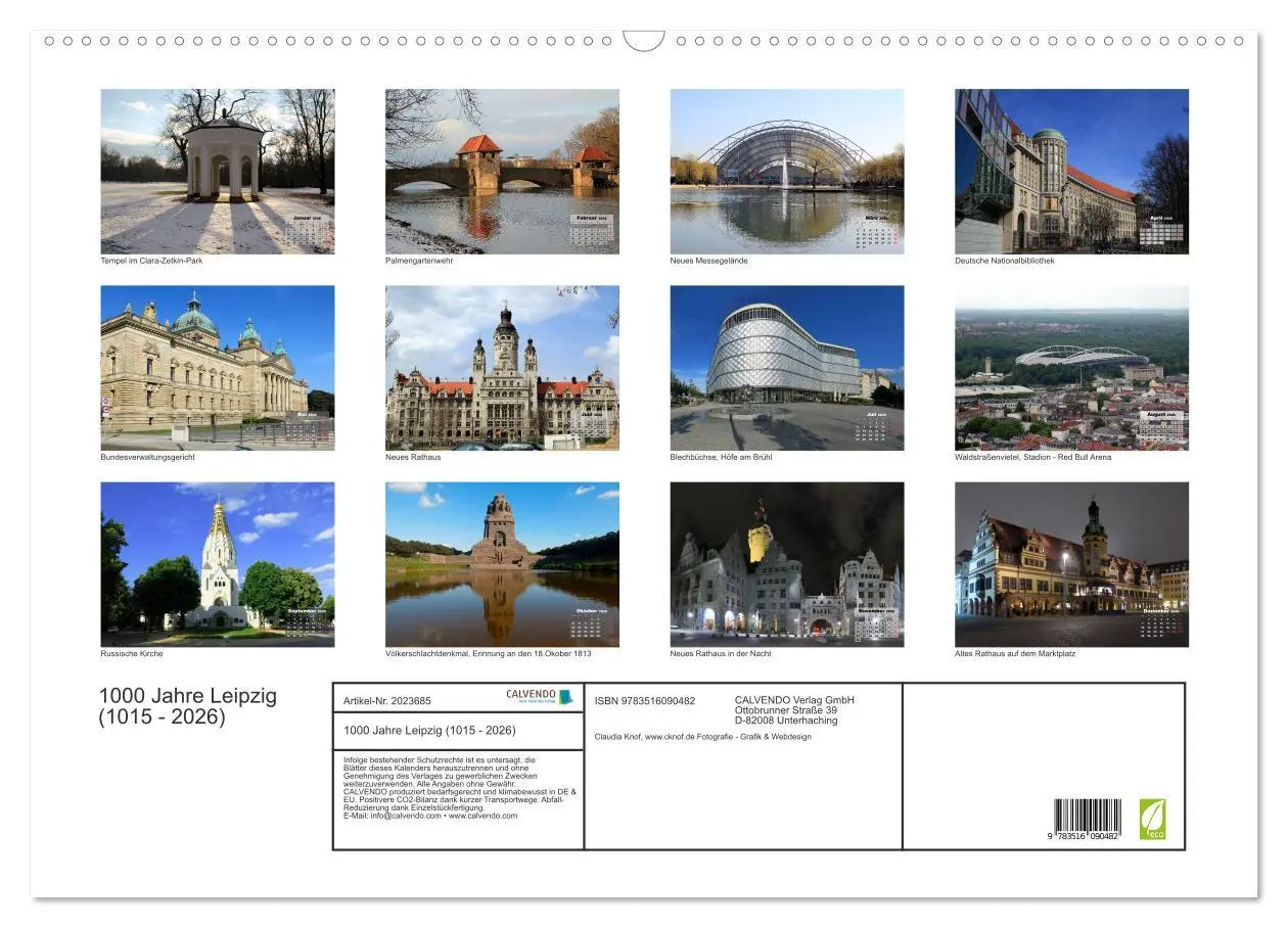 Bild: 9783516090482 | 1000 Jahre Leipzig (1015 - 2026) (Wandkalender 2026 DIN A2 quer),...
