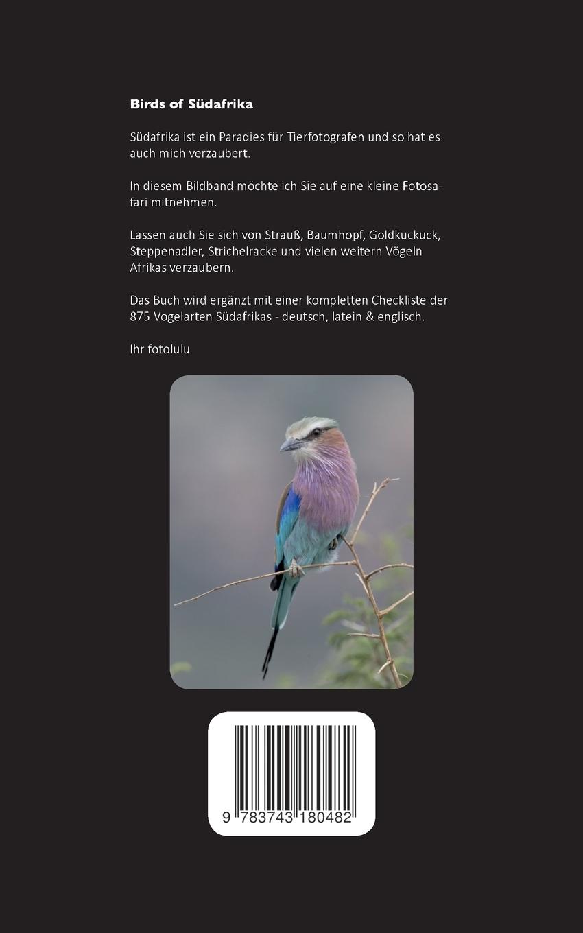 Rückseite: 9783743180482 | Birds of Südafrika | Fotolulu | Taschenbuch | 76 S. | Deutsch | 2017