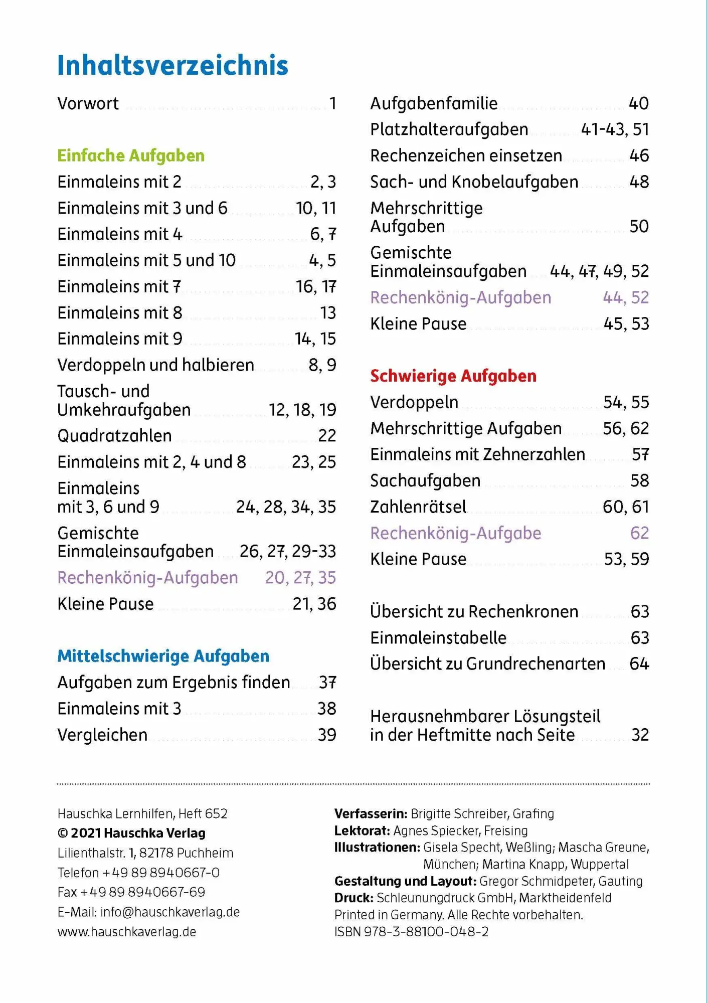 Bild: 9783881000482 | Einmaleins Mathematik 2./3. Klasse | Brigitte Schreiber | Broschüre