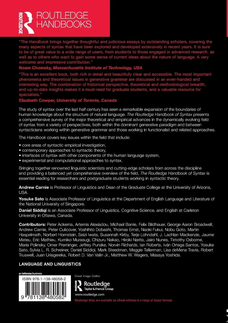 Rückseite: 9781138480582 | The Routledge Handbook of Syntax | Andrew Carnie (u. a.) | Taschenbuch