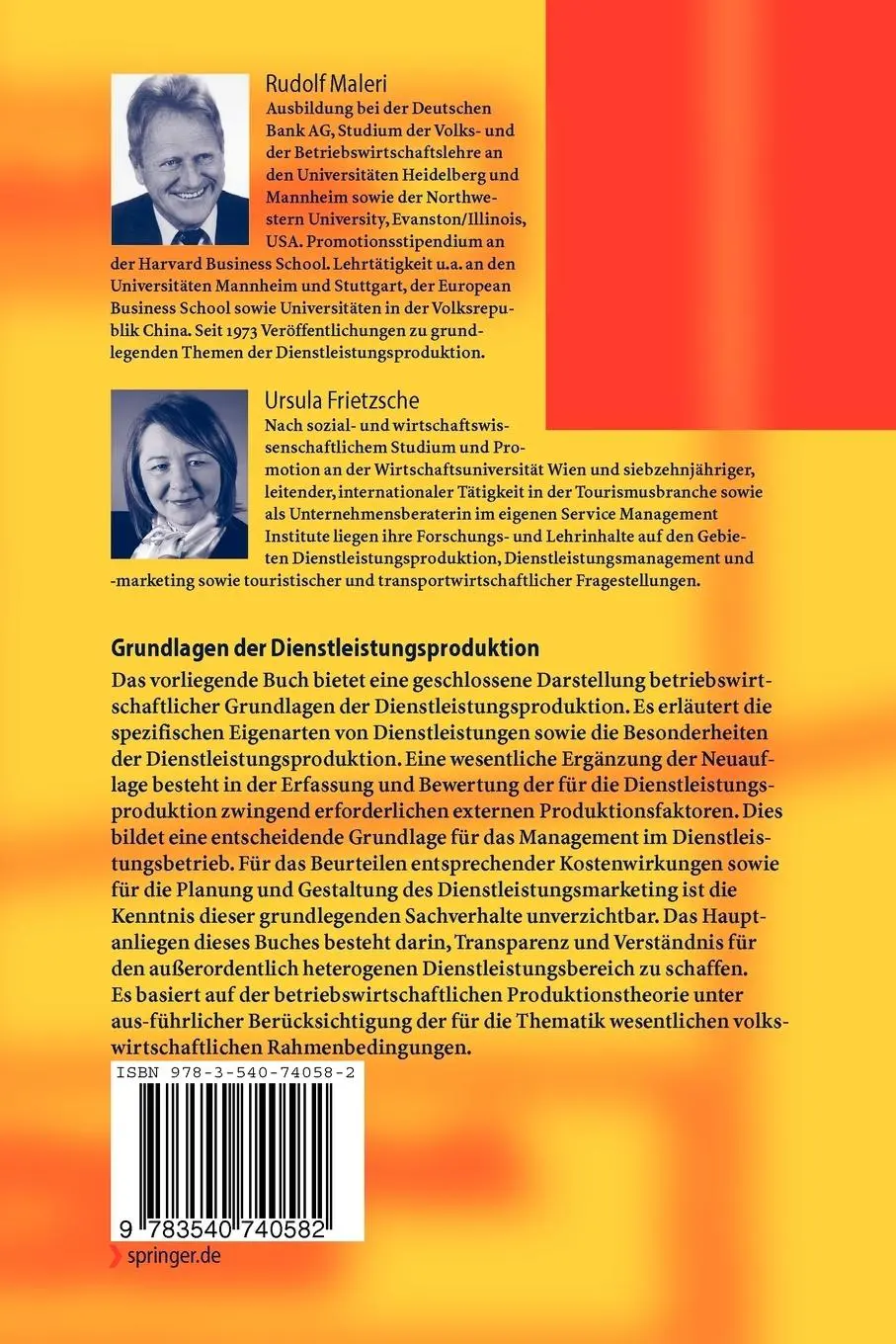 Rückseite: 9783540740582 | Grundlagen der Dienstleistungsproduktion | Ursula Frietzsche (u. a.)