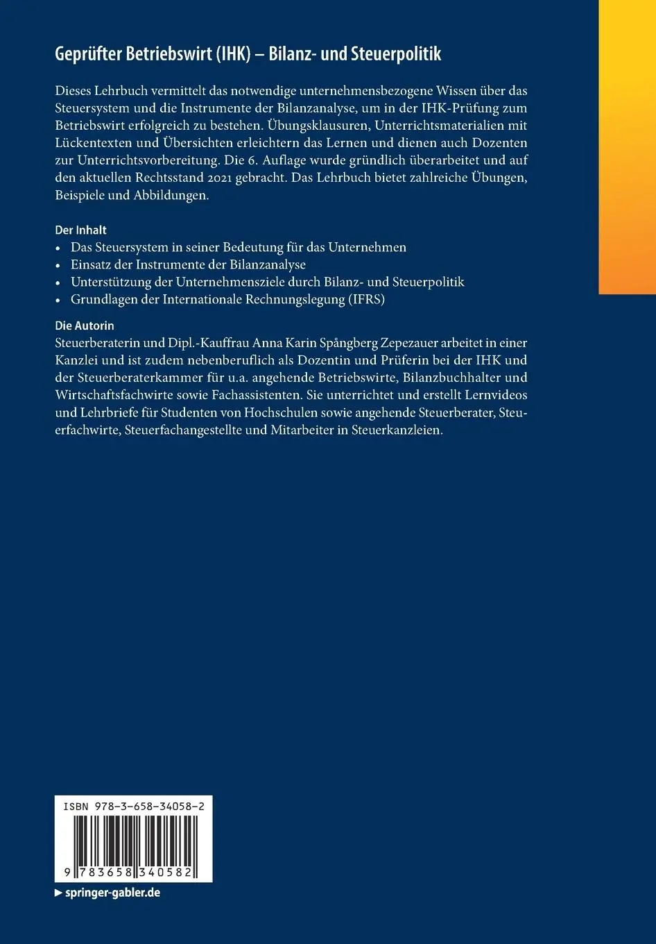 Rückseite: 9783658340582 | Geprüfter Betriebswirt (IHK) - Bilanz- und Steuerpolitik | Zepezauer