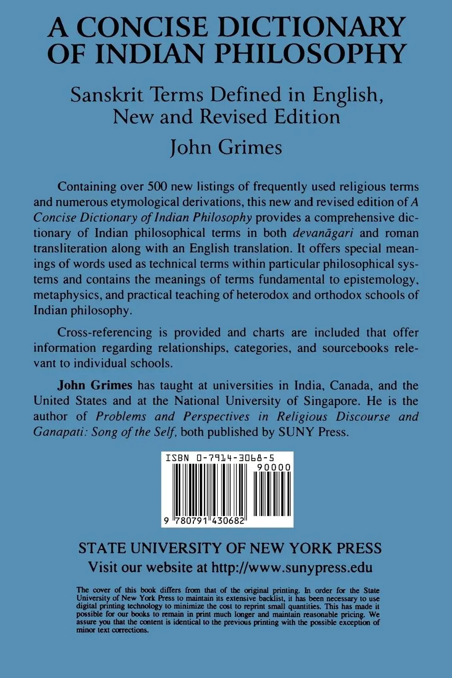 Rückseite: 9780791430682 | A Concise Dictionary of Indian Philosophy | John A. Grimes | Buch