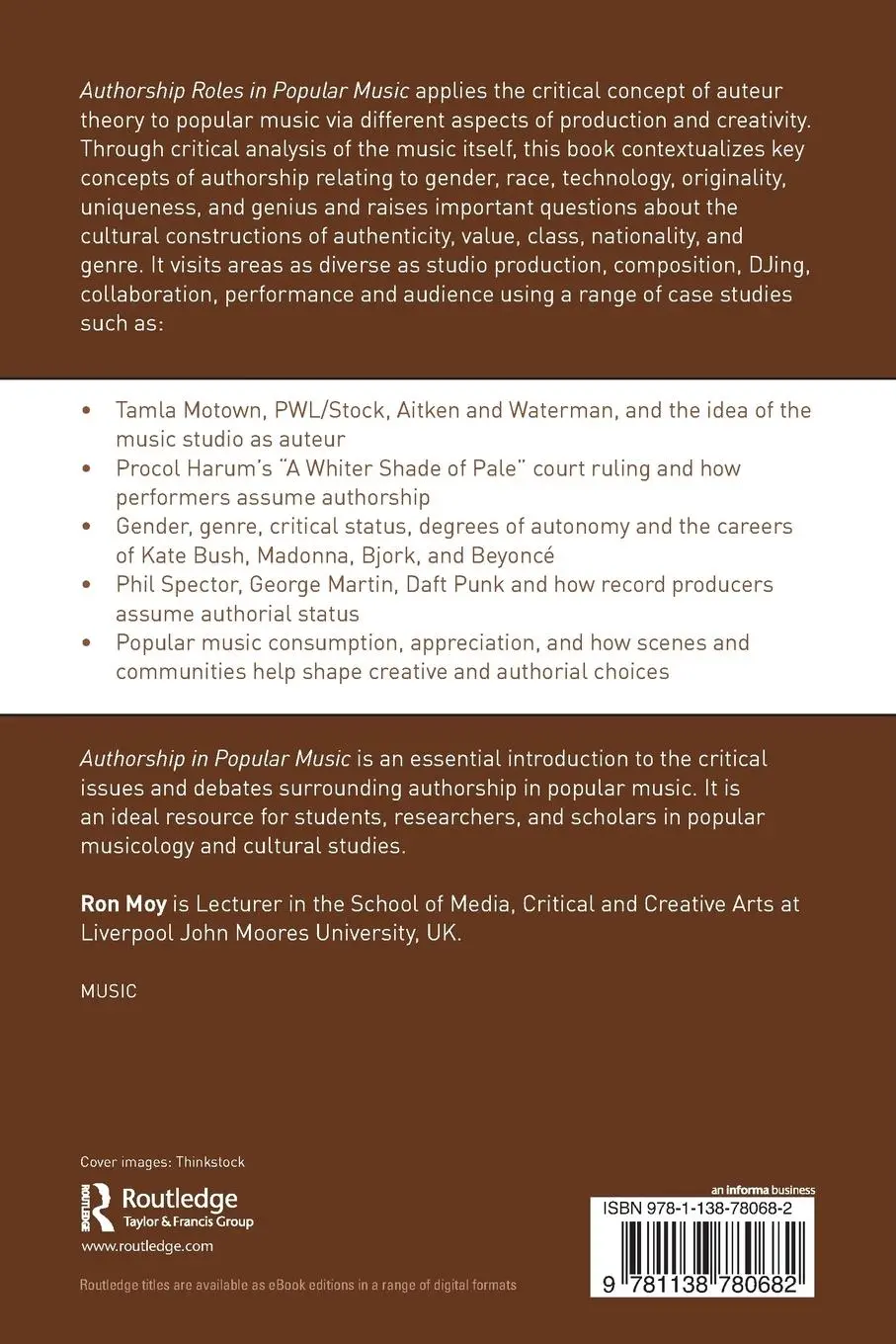 Rückseite: 9781138780682 | Authorship Roles in Popular Music | Issues and Debates | Ron Moy