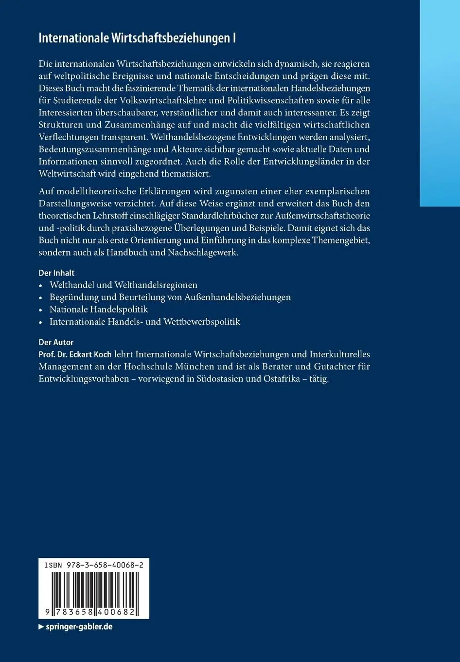Rückseite: 9783658400682 | Internationale Wirtschaftsbeziehungen I | Eckart Koch | Taschenbuch