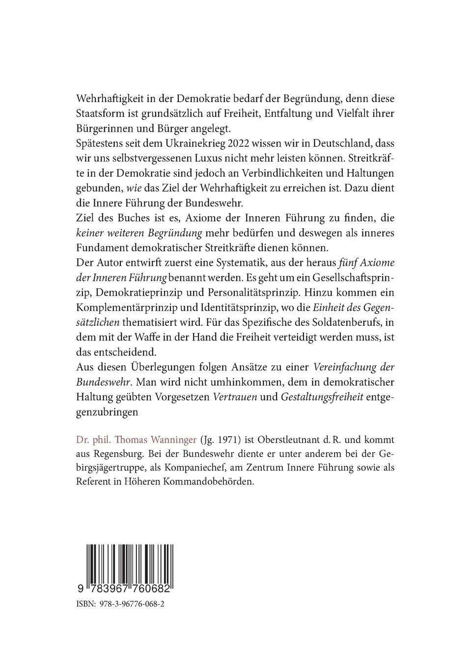 Rückseite: 9783967760682 | Kritik der Inneren Führung | Thomas Wanninger | Taschenbuch | 120 S.