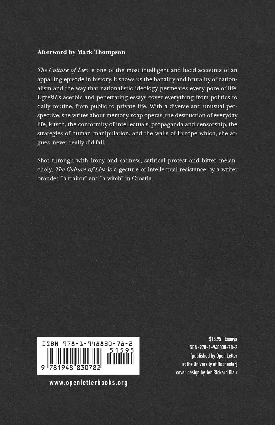 Rückseite: 9781948830782 | The Culture of Lies | Dubravka Ugresic | Taschenbuch | Englisch | 2024