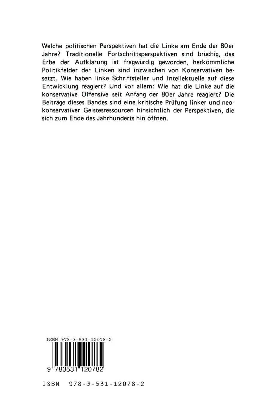 Rückseite: 9783531120782 | Kultur und Politik | Richard Saage (u. a.) | Taschenbuch | 218 S.