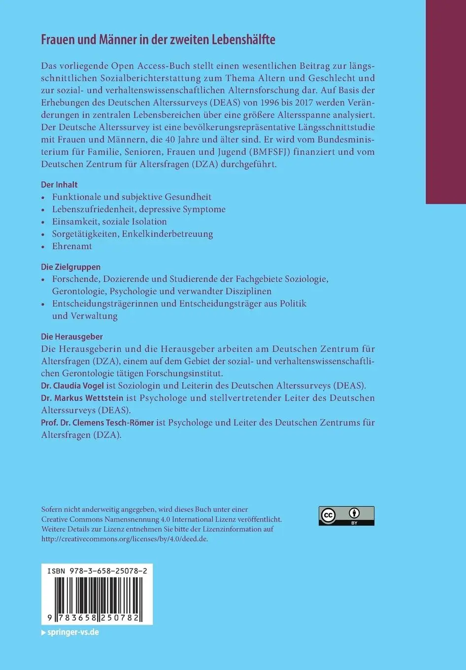 Rückseite: 9783658250782 | Frauen und Männer in der zweiten Lebenshälfte | Claudia Vogel (u. a.)