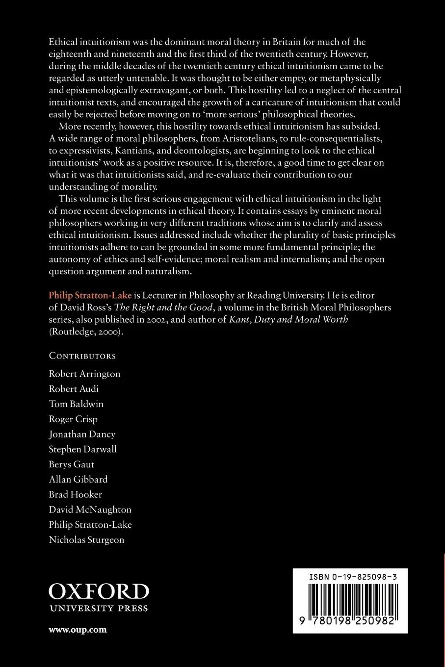 Rückseite: 9780198250982 | Ethical Intuitionism | Re-Evaluations | Phillip Stratton-Lake (u. a.)