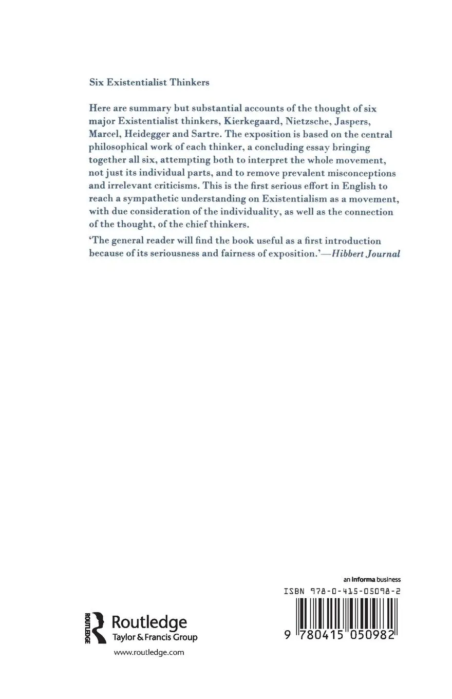 Rückseite: 9780415050982 | Six Existentialist Thinkers | Harold John Blackham | Taschenbuch