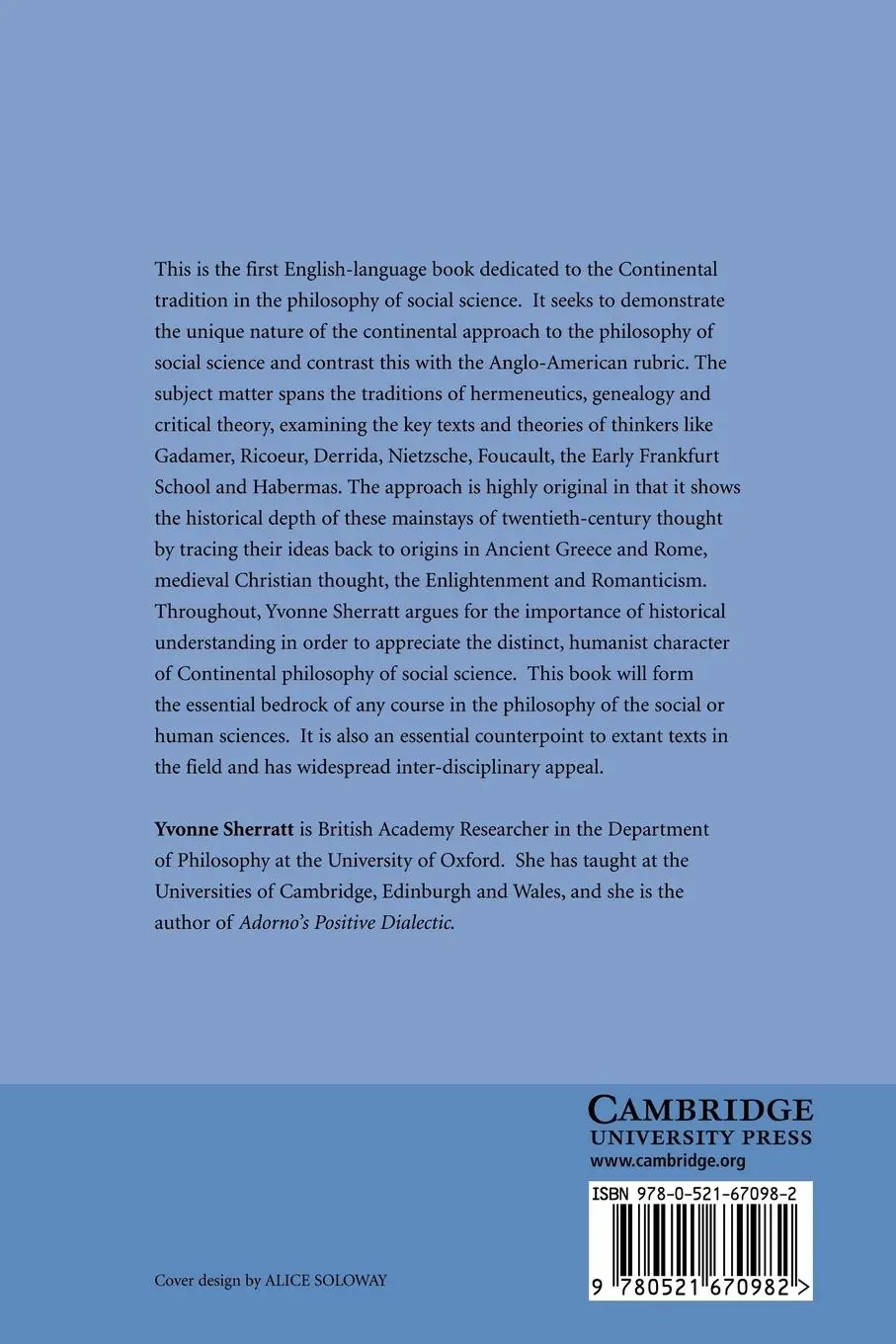 Rückseite: 9780521670982 | Continental Philosophy of Social Science | Yvonne Sherratt | Buch
