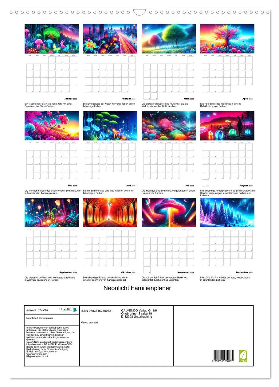 Bild: 9783516280982 | Neonlicht Familienplaner (Wandkalender 2026 DIN A2 hoch), CALVENDO...