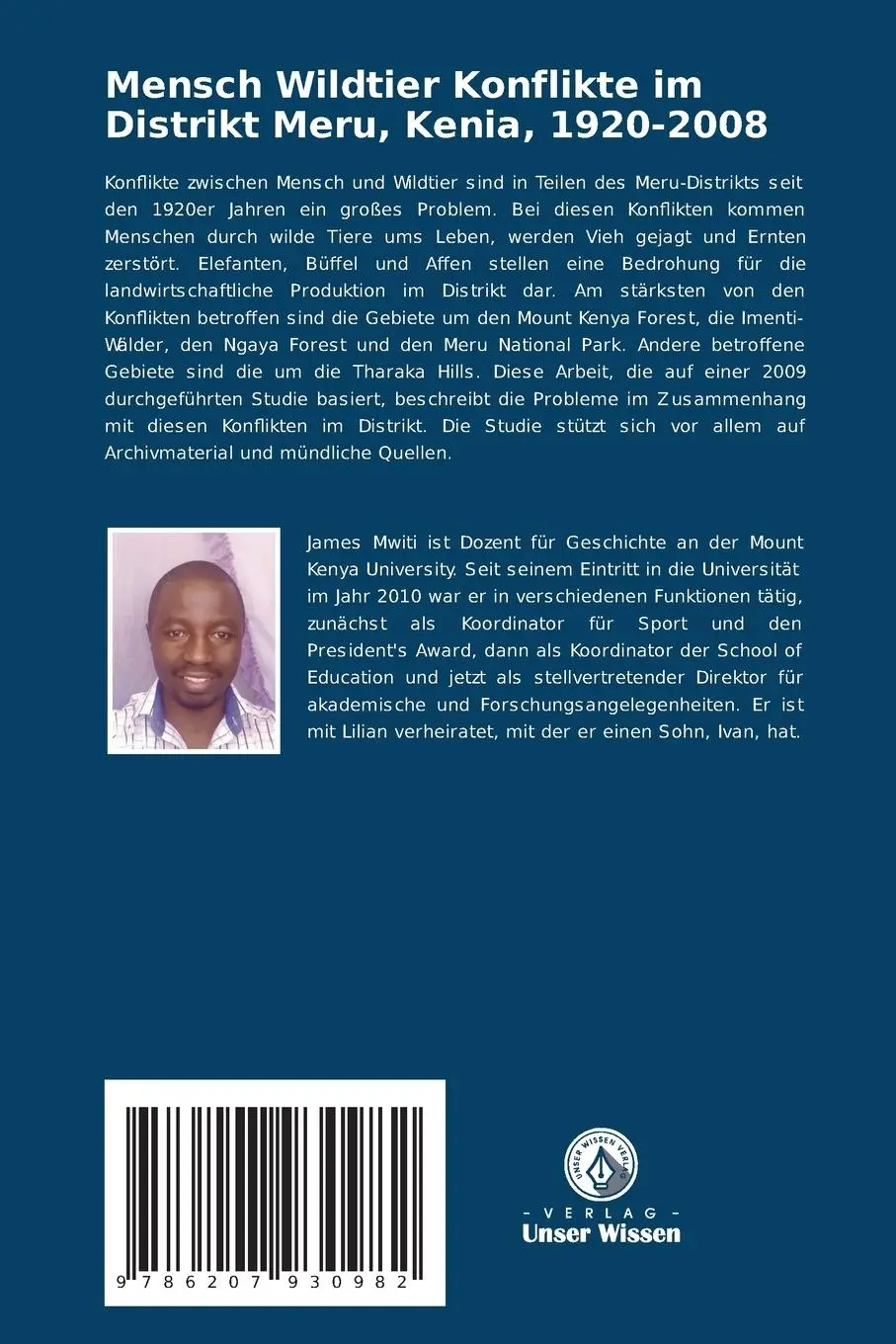 Rückseite: 9786207930982 | Mensch Wildtier Konflikte im Distrikt Meru, Kenia, 1920-2008 | Mutegi