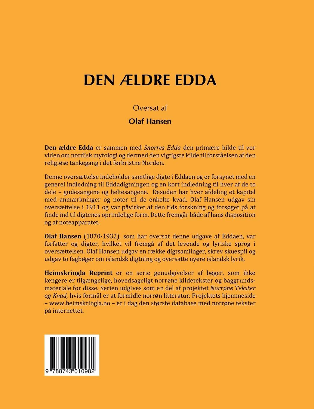 Rückseite: 9788743010982 | Den ældre Edda | Olaf Hansen | Olaf Hansen | Taschenbuch | Paperback