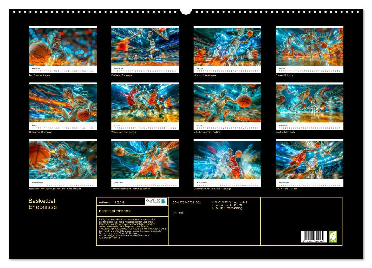 Bild: 9783457391082 | Basketball Erlebnisse (Wandkalender 2026 DIN A2 quer), CALVENDO...