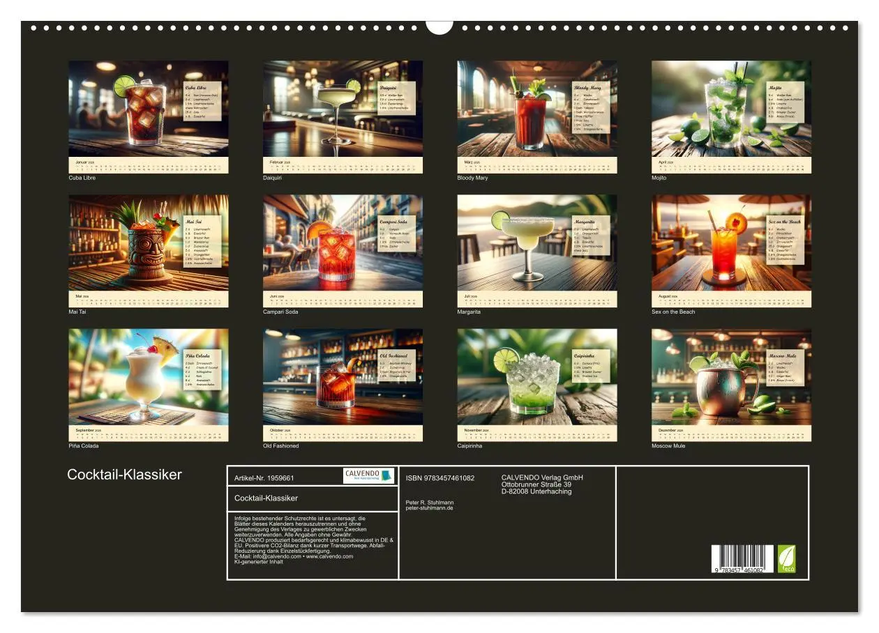Bild: 9783457461082 | Cocktail-Klassiker (Wandkalender 2026 DIN A2 quer), CALVENDO...