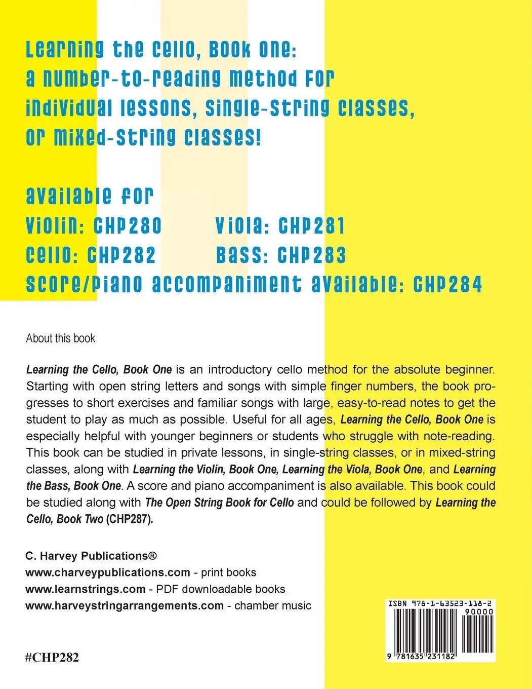 Rückseite: 9781635231182 | Learning the Cello, Book One | Cassia Harvey | Taschenbuch | Englisch