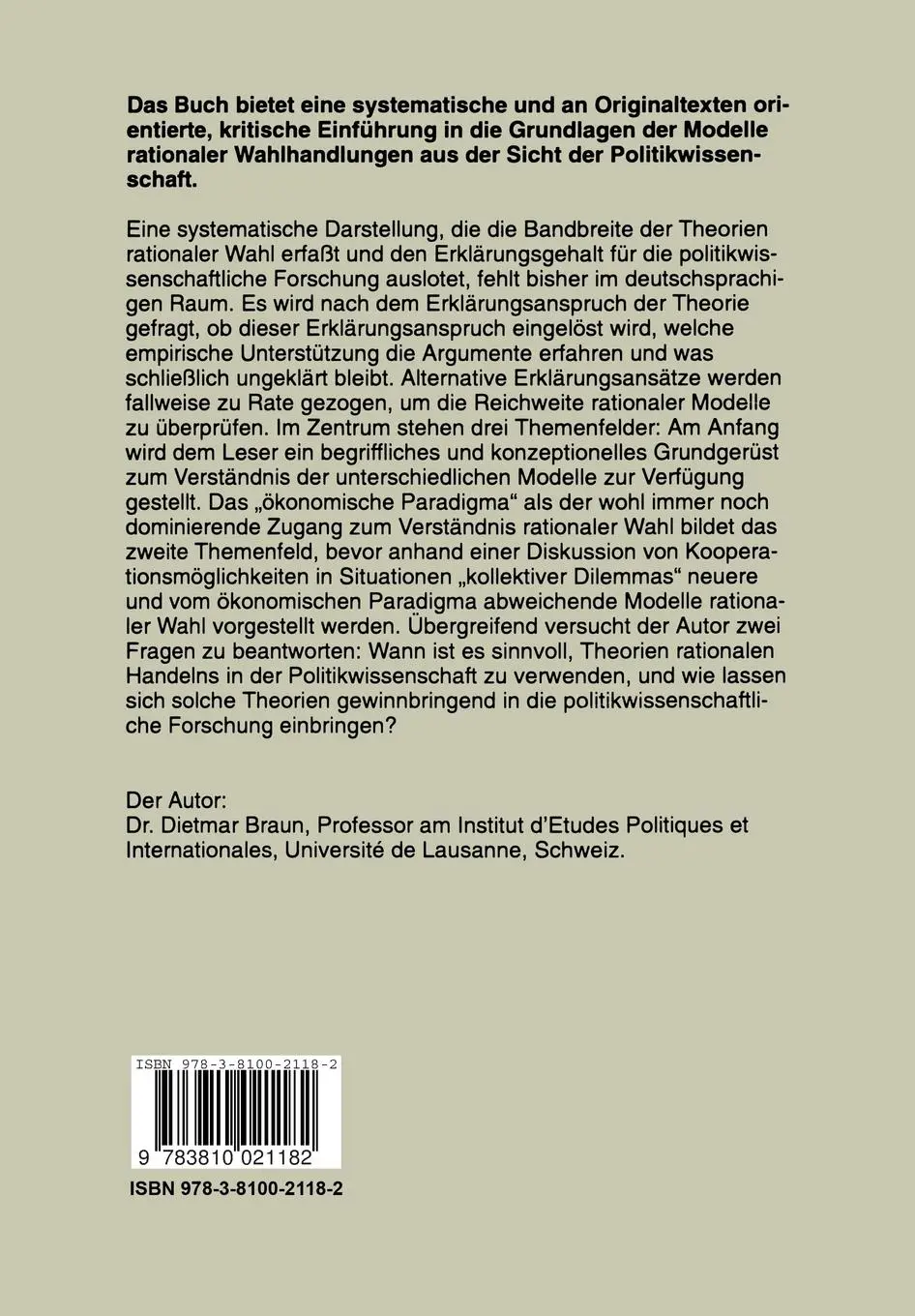 Rückseite: 9783810021182 | Theorien rationalen Handelns in der Politikwissenschaft | Braun | Buch