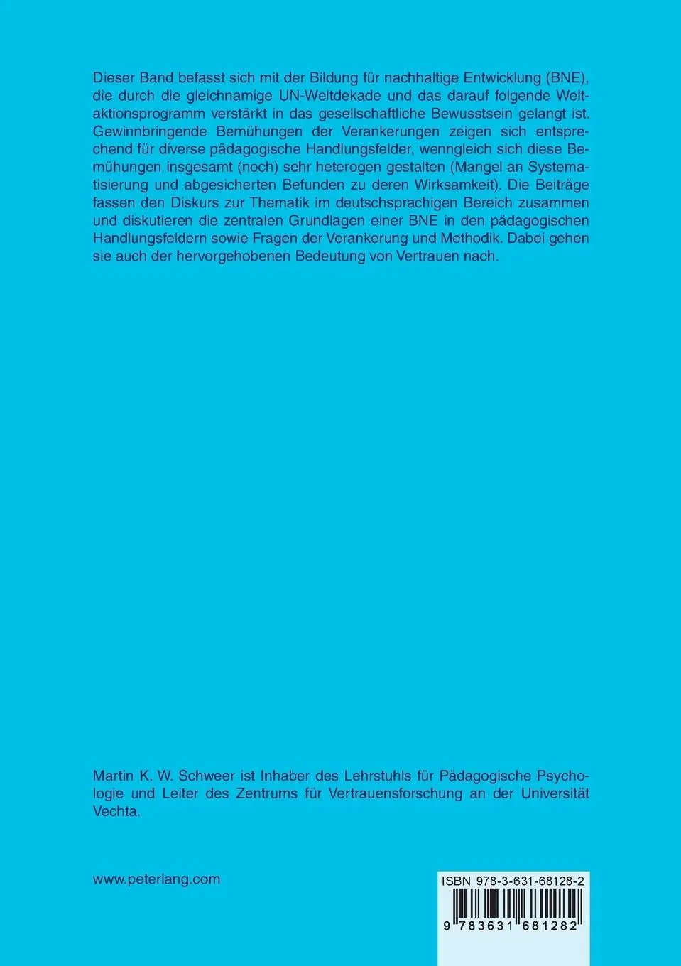Rückseite: 9783631681282 | Bildung für nachhaltige Entwicklung in pädagogischen Handlungsfeldern