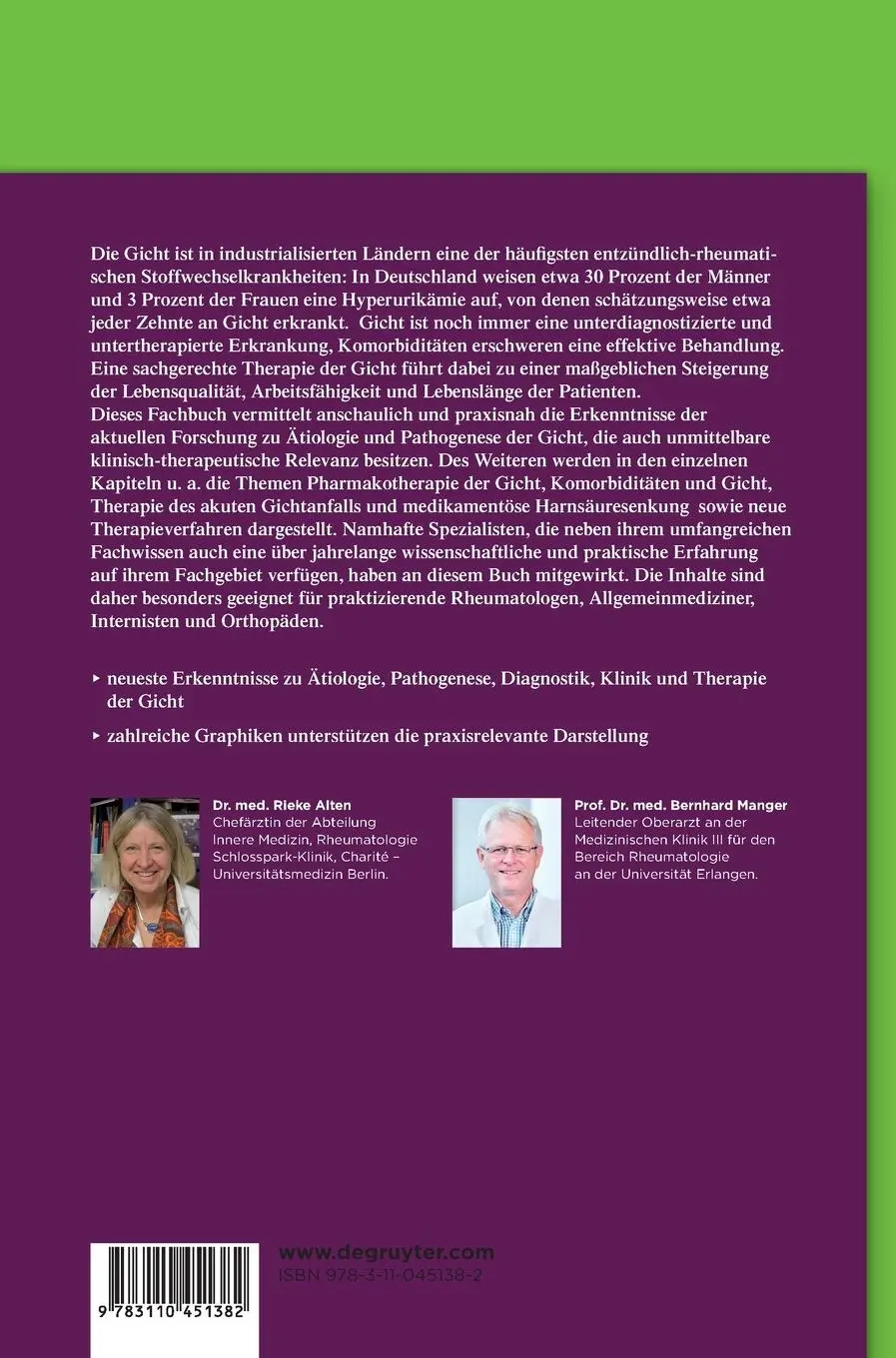 Rückseite: 9783110451382 | Gicht | Rieke Alten (u. a.) | Buch | XIV | Deutsch | 2016 | De Gruyter