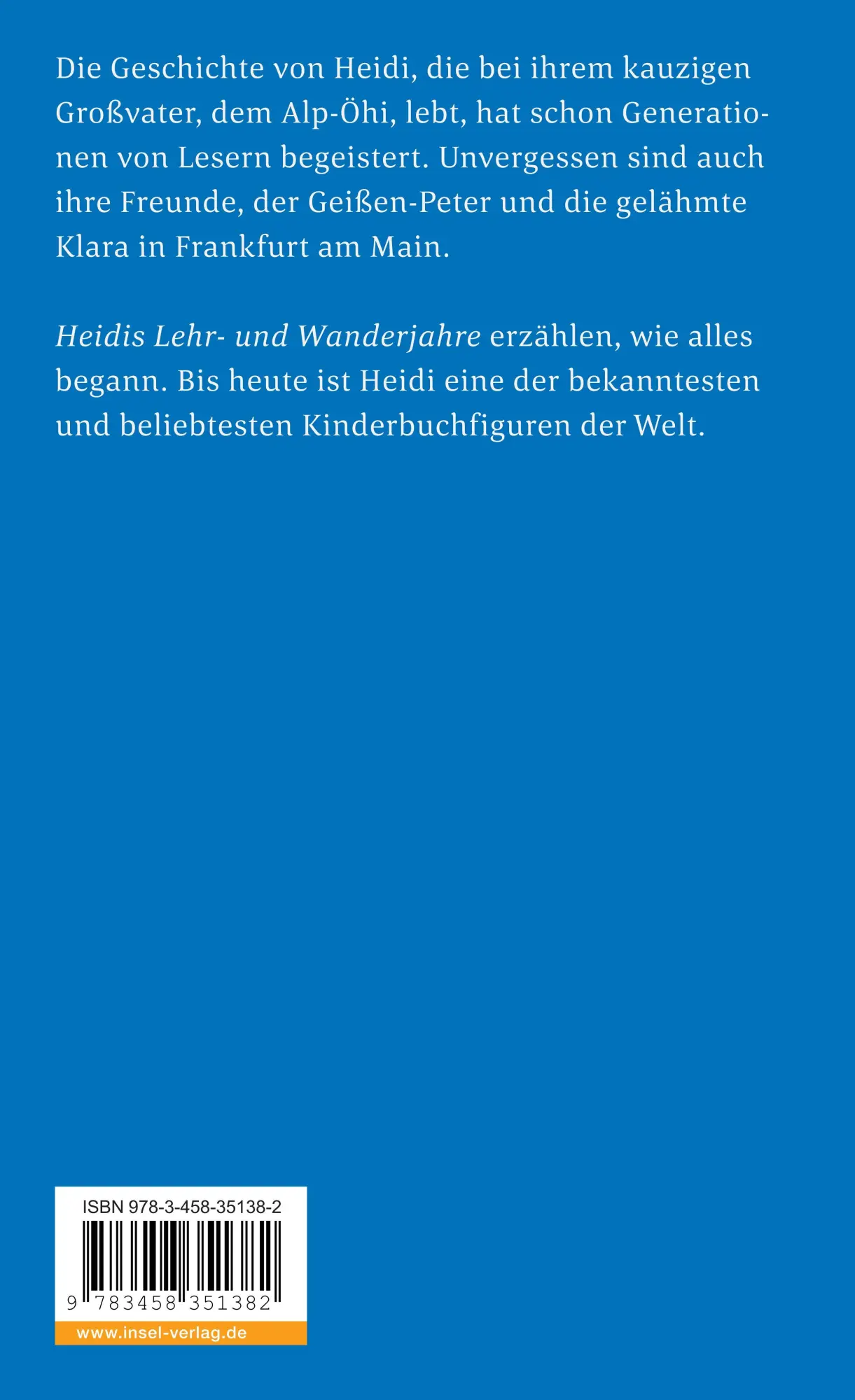 Rückseite: 9783458351382 | Heidi | Heidis Lehr- und Wanderjahre | Johanna Spyri | Taschenbuch