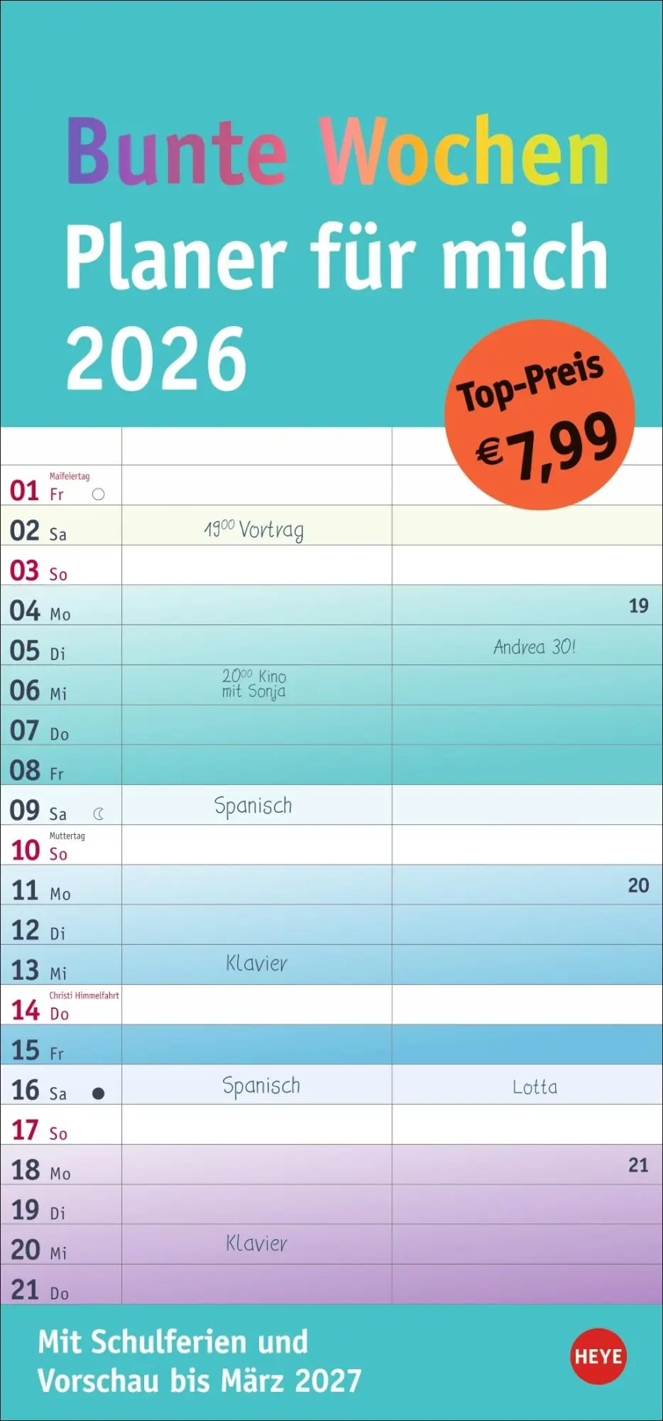 Cover: 9783756411382 | Bunte Wochen Planer für mich 2026 | Heye | Kalender | Spiralbindung