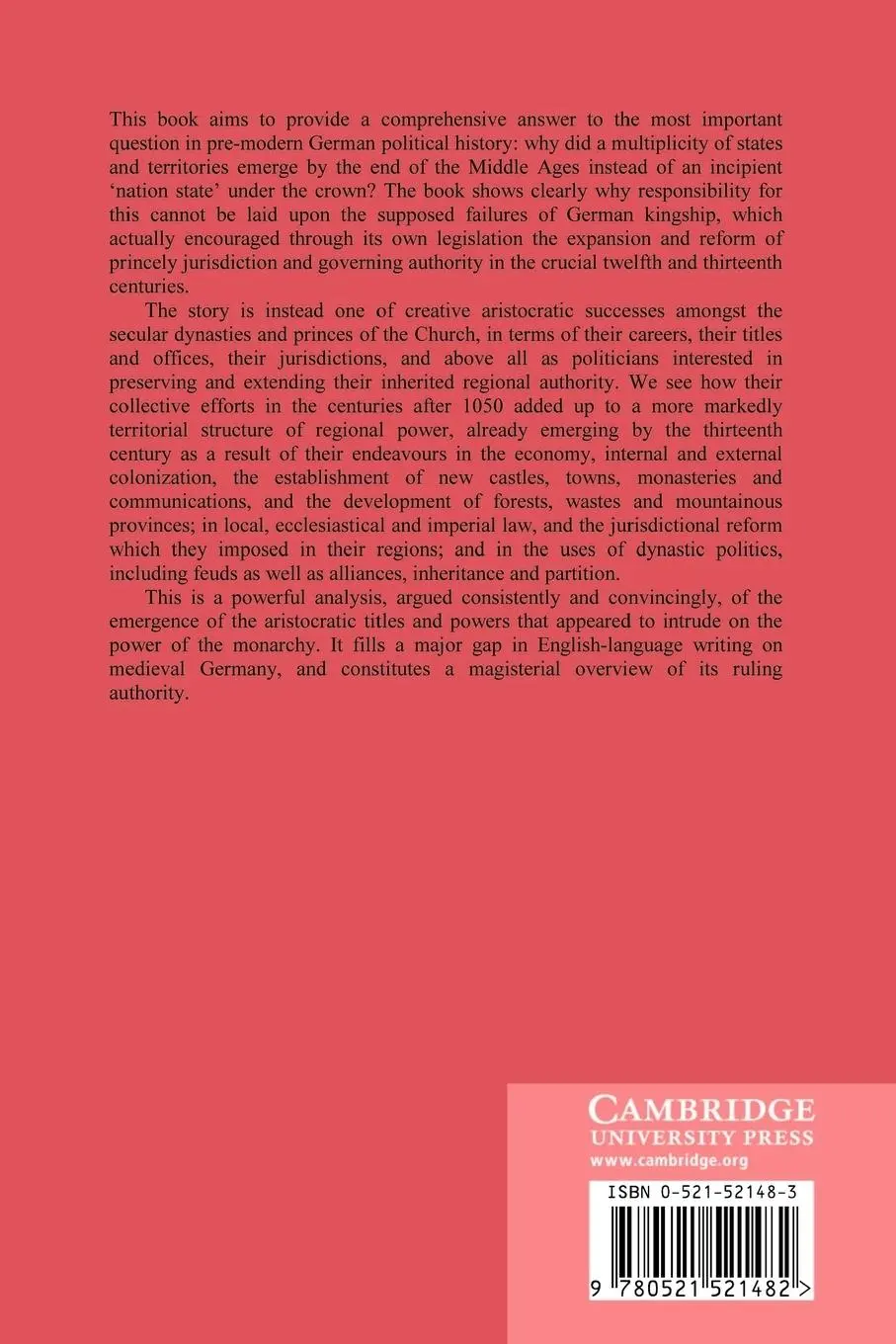 Rückseite: 9780521521482 | Princes and Territories in Medieval Germany | Benjamin Arnold | Buch