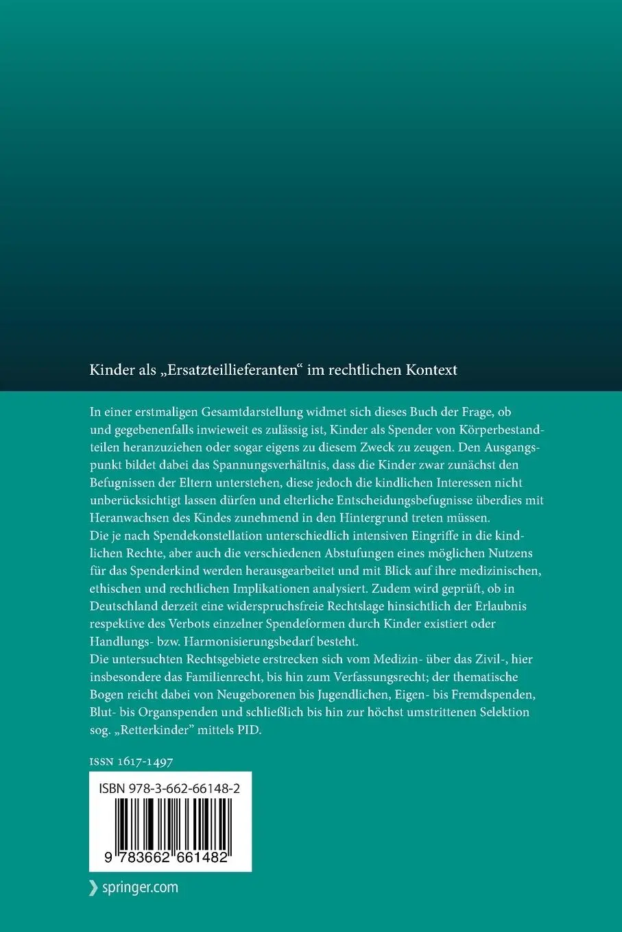 Rückseite: 9783662661482 | Kinder als ¿Ersatzteillieferanten¿ im rechtlichen Kontext | Jerrentrup