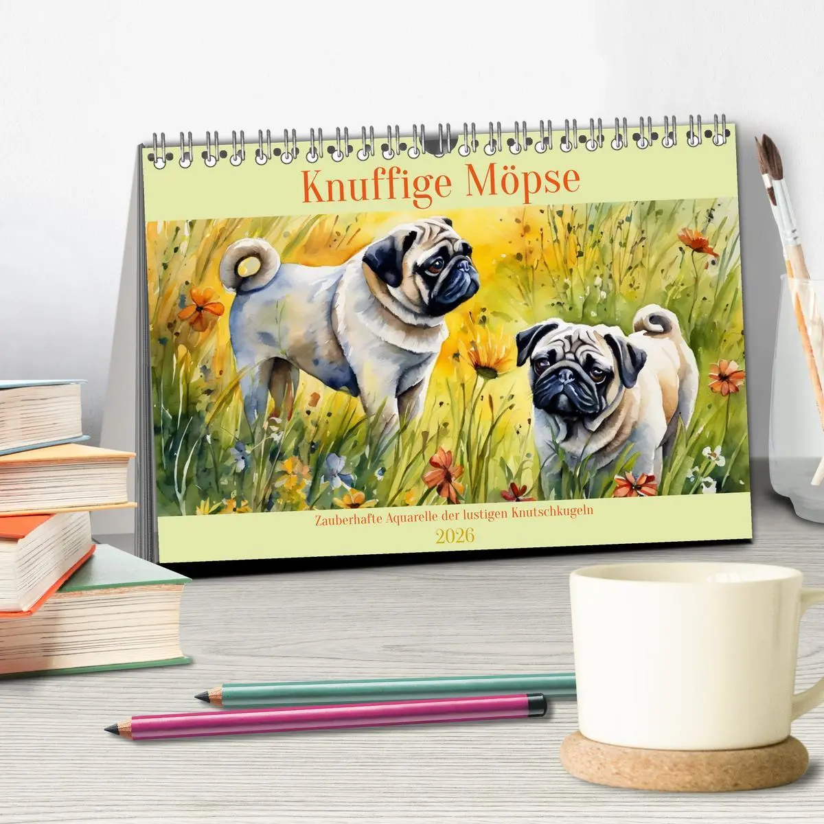Bild: 9783457411582 | Knuffige Möpse (Tischkalender 2026 DIN A5 quer), CALVENDO...