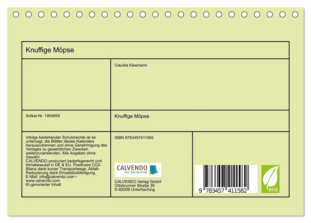 Bild: 9783457411582 | Knuffige Möpse (Tischkalender 2026 DIN A5 quer), CALVENDO...