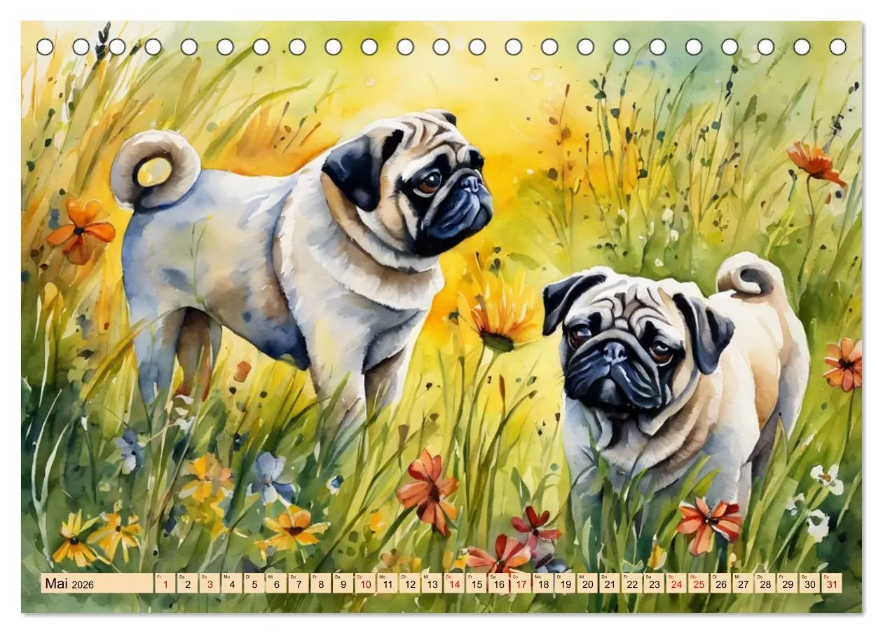 Bild: 9783457411582 | Knuffige Möpse (Tischkalender 2026 DIN A5 quer), CALVENDO...