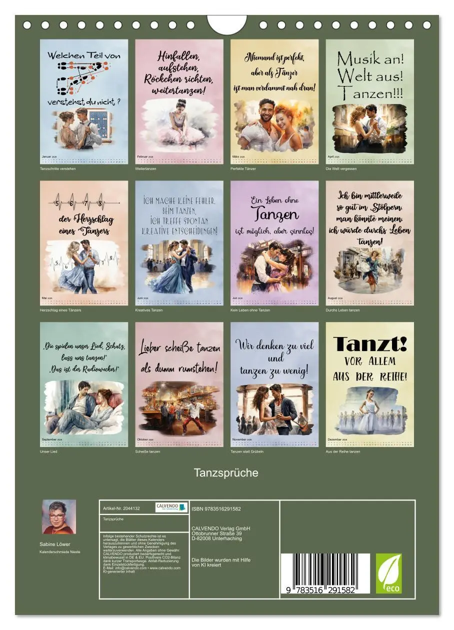 Bild: 9783516291582 | Tanzsprüche (Wandkalender 2026 DIN A4 hoch), CALVENDO Monatskalender
