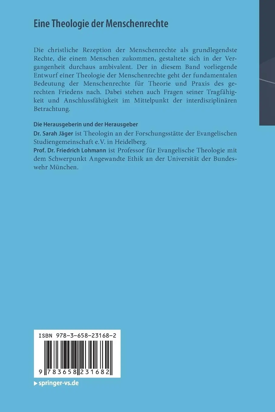 Rückseite: 9783658231682 | Eine Theologie der Menschenrechte | Frieden und Recht ¿ Band 2 | Buch