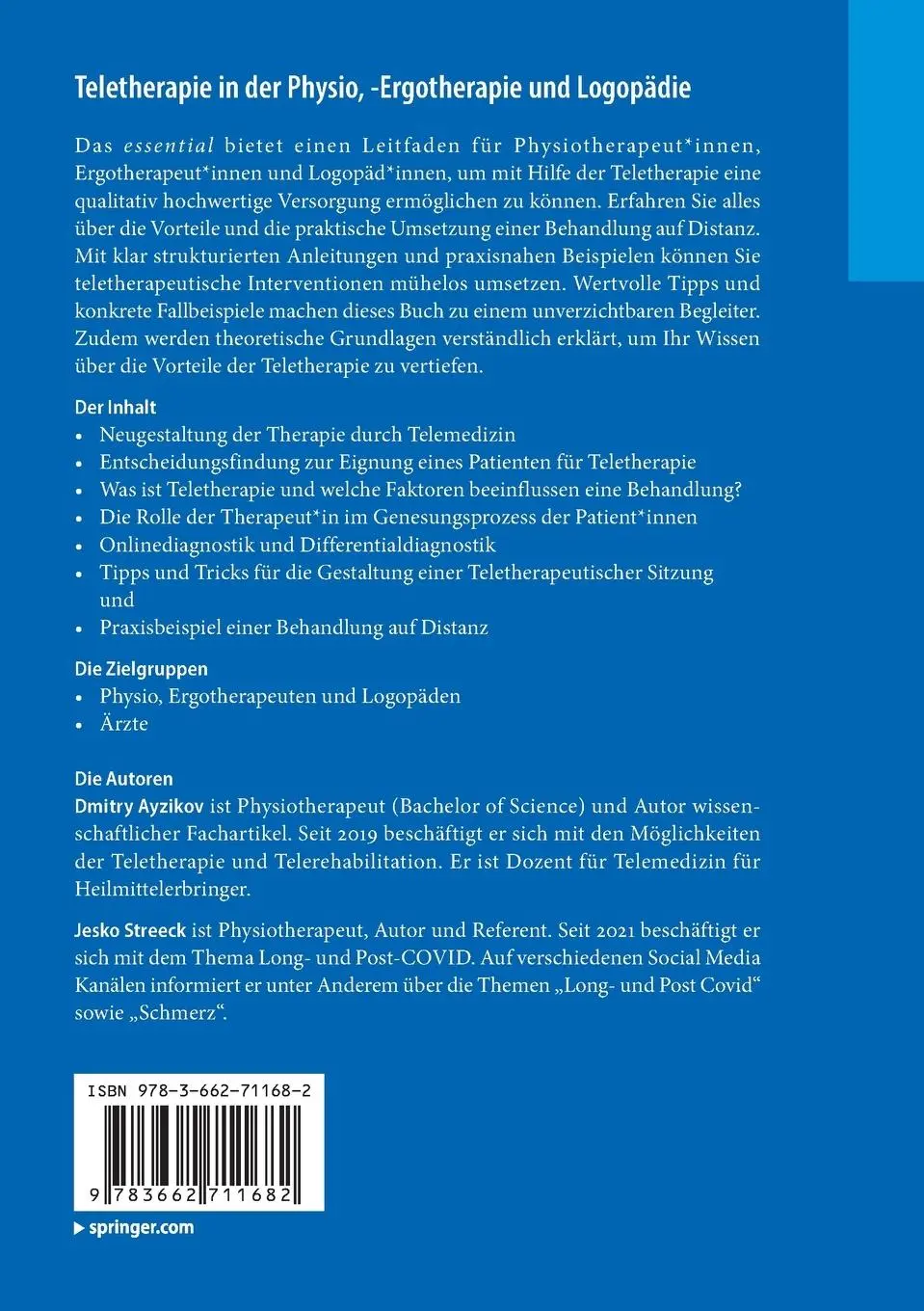 Rückseite: 9783662711682 | Teletherapie in der Physio, -Ergotherapie und Logopädie | Taschenbuch