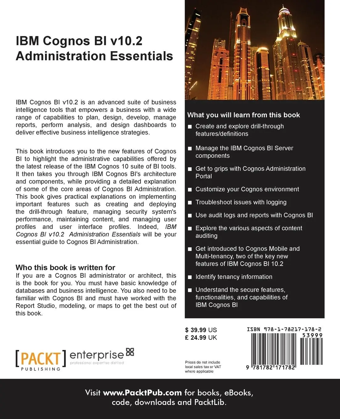 Rückseite: 9781782171782 | IBM Cognos Bi V10.2 Administration Essentials | Khalid Mehmood Awan