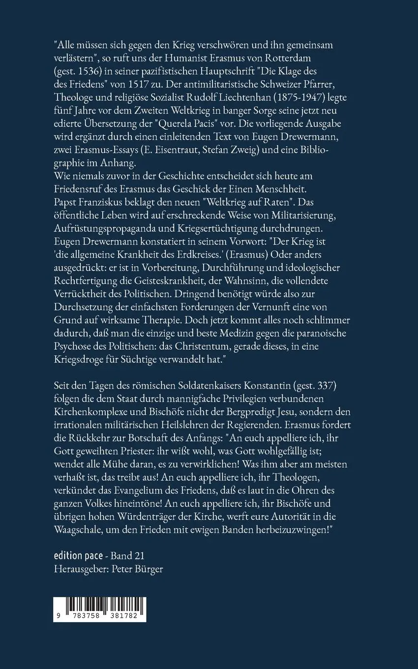 Rückseite: 9783758381782 | Alle müssen den Krieg verlästern | Erasmus von Rotterdam (u. a.)