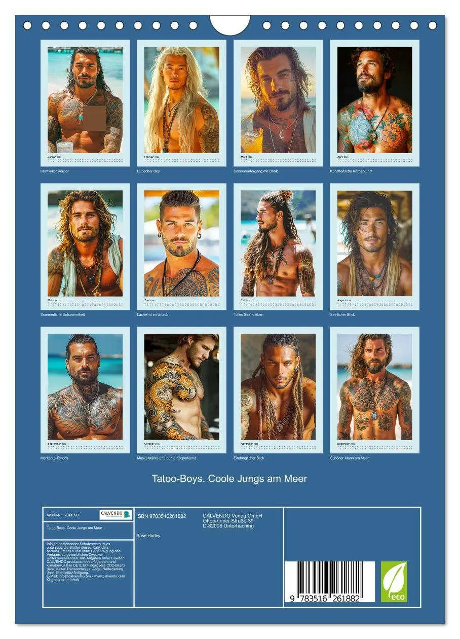 Bild: 9783516261882 | Tattoo-Boys. Coole Jungs am Meer (Wandkalender 2026 DIN A4 hoch),...