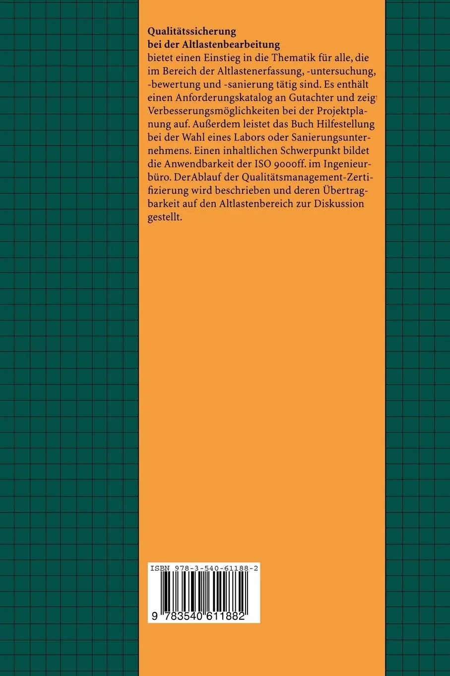 Rückseite: 9783540611882 | Qualitätssicherung bei der Altlastenbearbeitung | Petra Lück | Buch