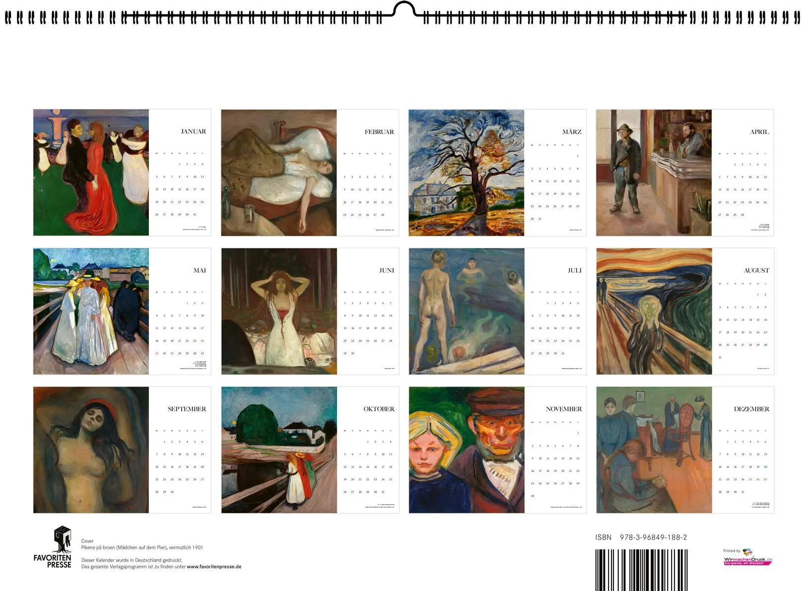 Rückseite: 9783968491882 | Edvard Munch. Wandkalender 2026 | Meisterwerke aus Norwegen | Edvard