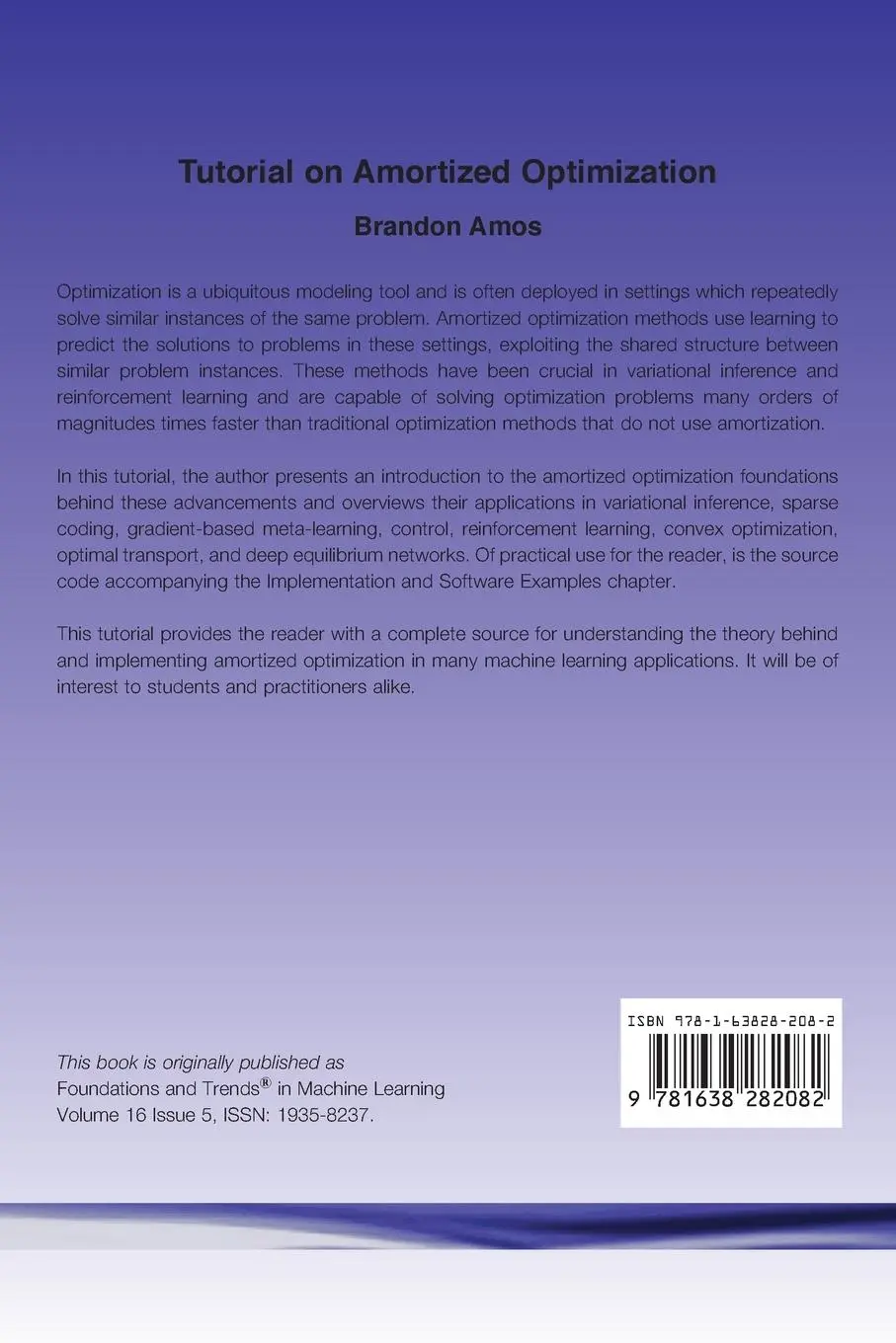 Rückseite: 9781638282082 | Tutorial on Amortized Optimization | Brandon Amos | Taschenbuch | 2023
