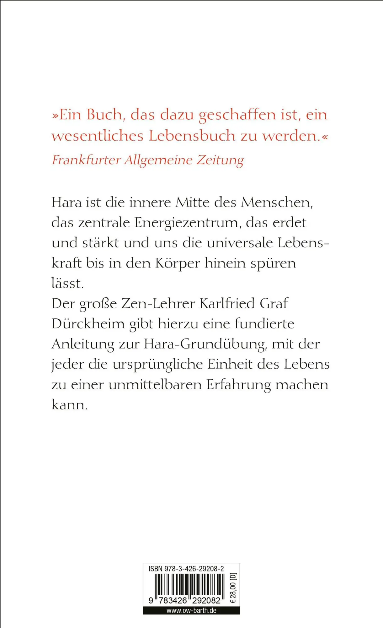 Rückseite: 9783426292082 | Hara | Die energetische Mitte des Menschen | Karlfried Graf Dürckheim