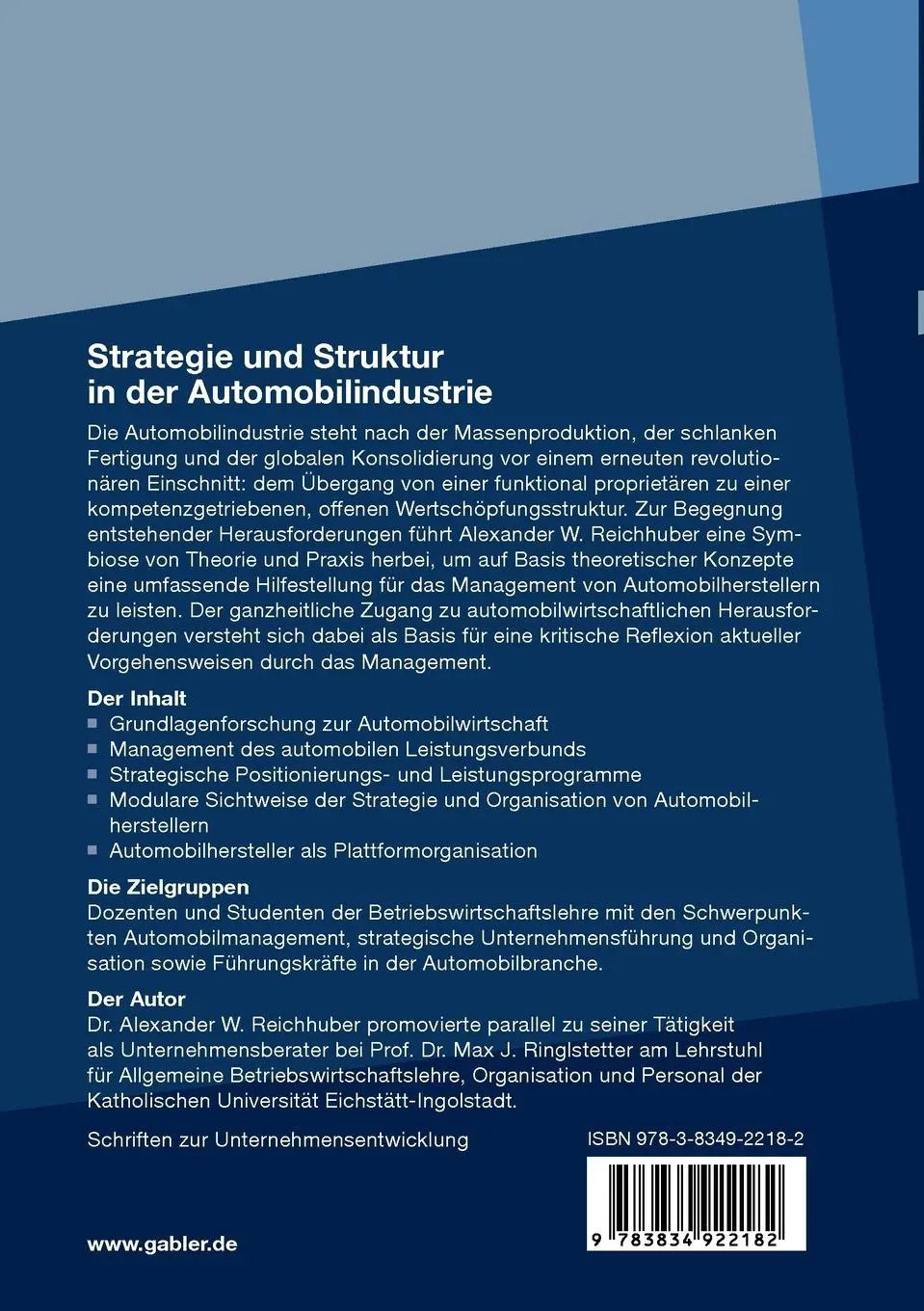 Rückseite: 9783834922182 | Strategie und Struktur in der Automobilindustrie | Reichhuber | Buch