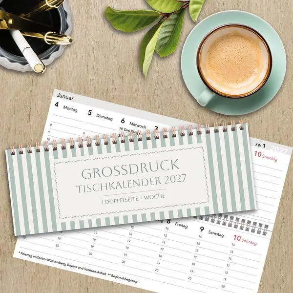 Bild: 9783819302282 | Tischquerkalender Großdruck Streifen 2027 | Korsch Verlag | Kalender