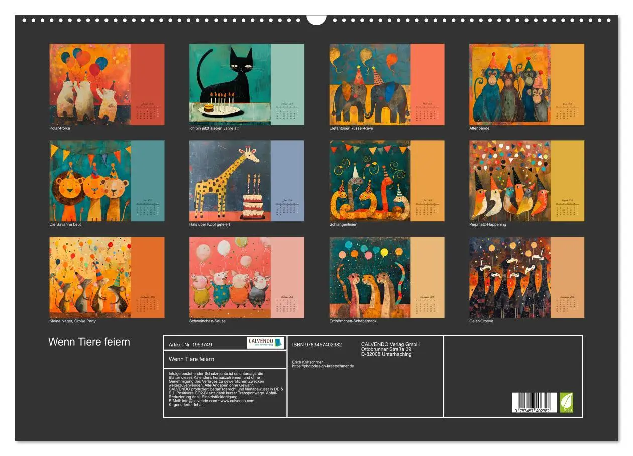 Bild: 9783457402382 | Wenn Tiere feiern (Wandkalender 2026 DIN A2 quer), CALVENDO...