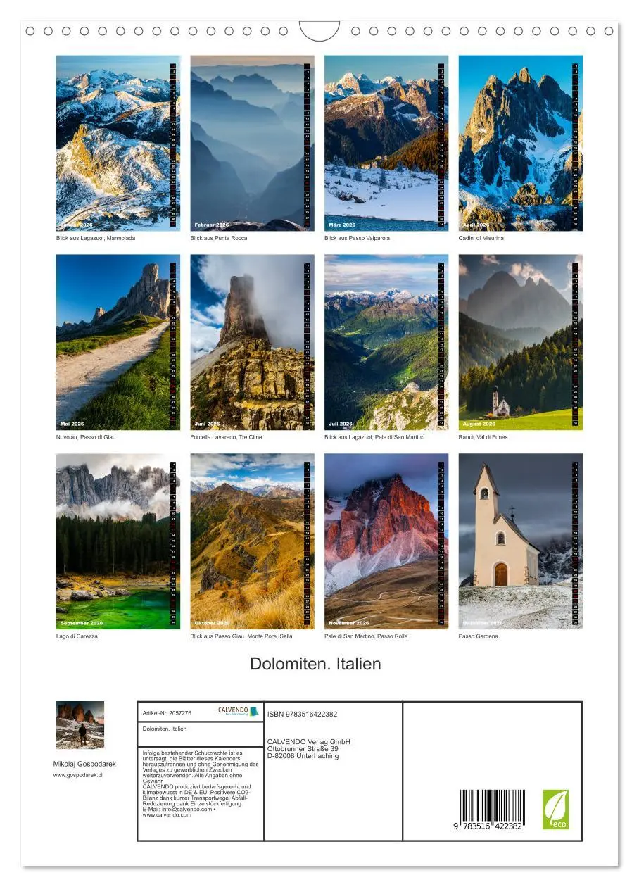 Bild: 9783516422382 | Dolomiten. Italien (Wandkalender 2026 DIN A3 hoch), CALVENDO...