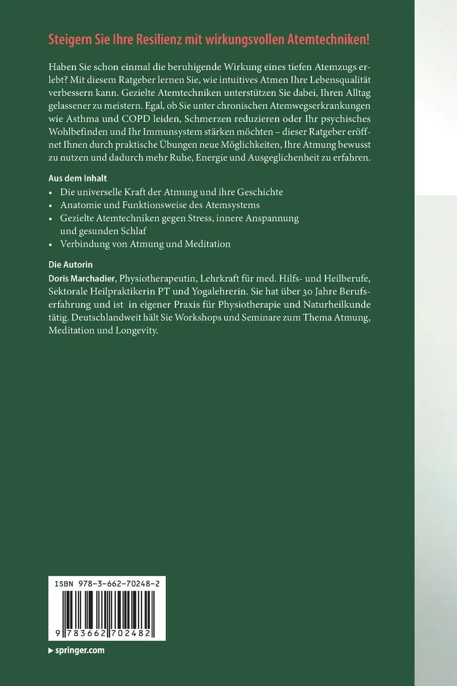 Rückseite: 9783662702482 | Die Kraft der Atmung | Doris Marchadier | Taschenbuch | xv | Deutsch
